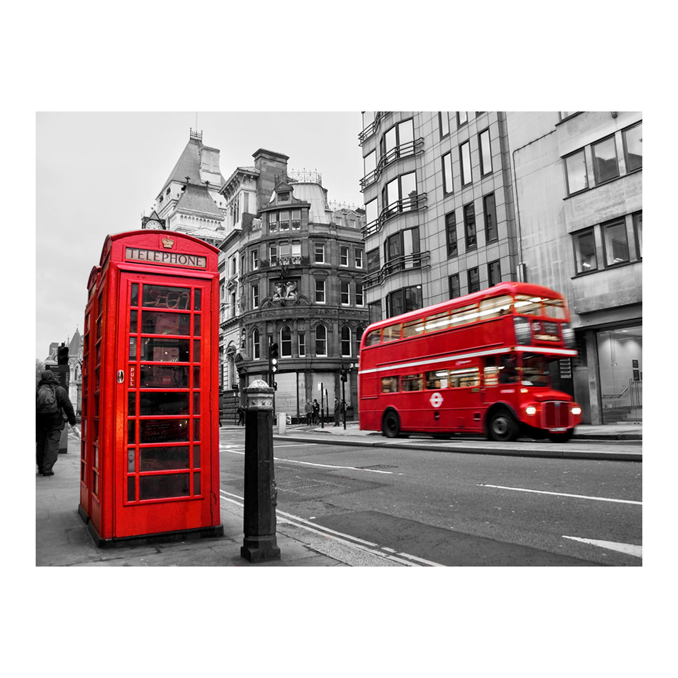 Fototapet Arkiio Röd Buss Och Telefonkiosk I London