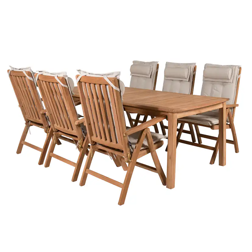 Matgrupp Venture Home Kenya 220x100 Teak med 6 Kenya Positionsfåtöljer