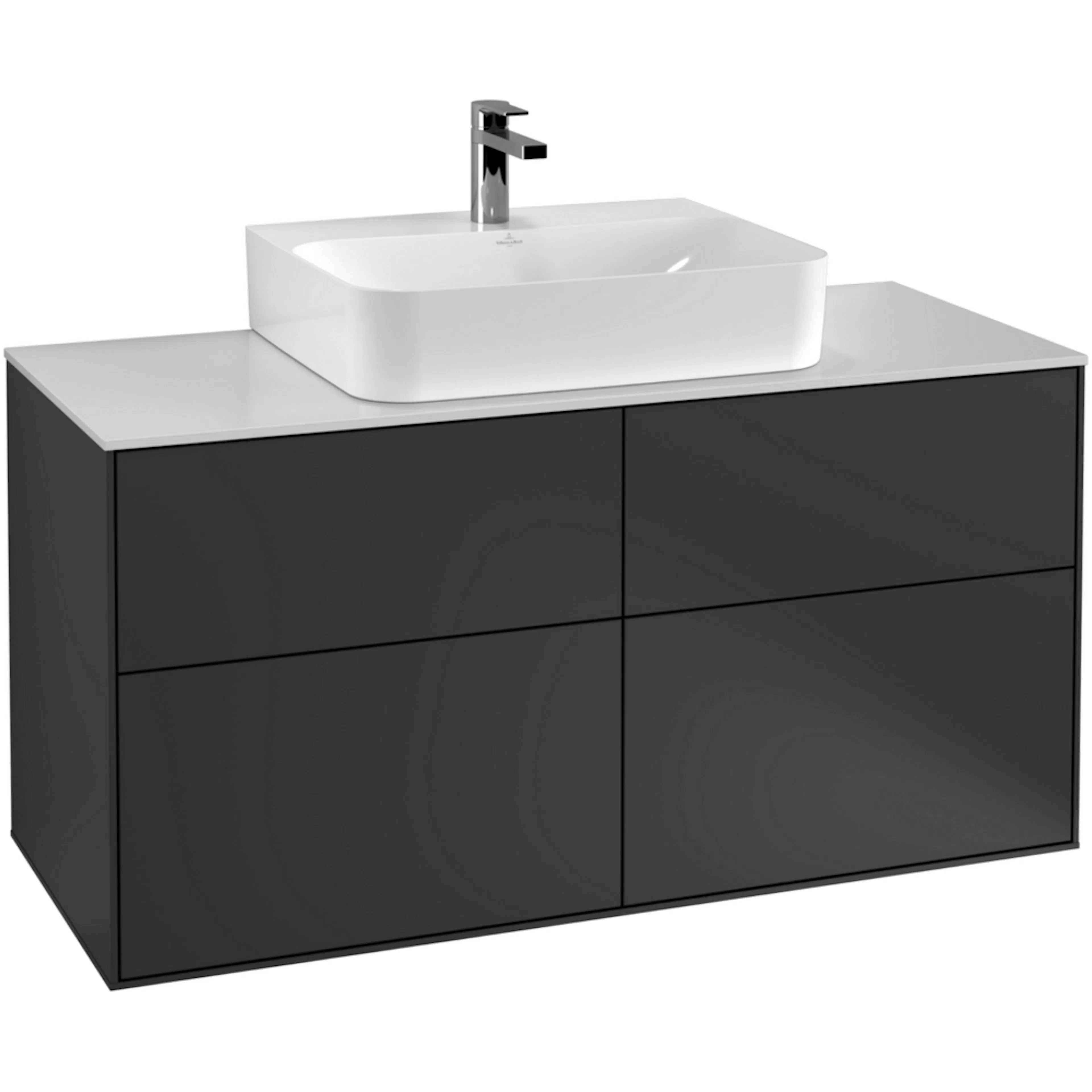 Tvättställsskåp Villeroy & Boch Finion F13100GK Antracitgrå Mattlack, B: 1200 mm med bänkskiva i Mattvitt glas
