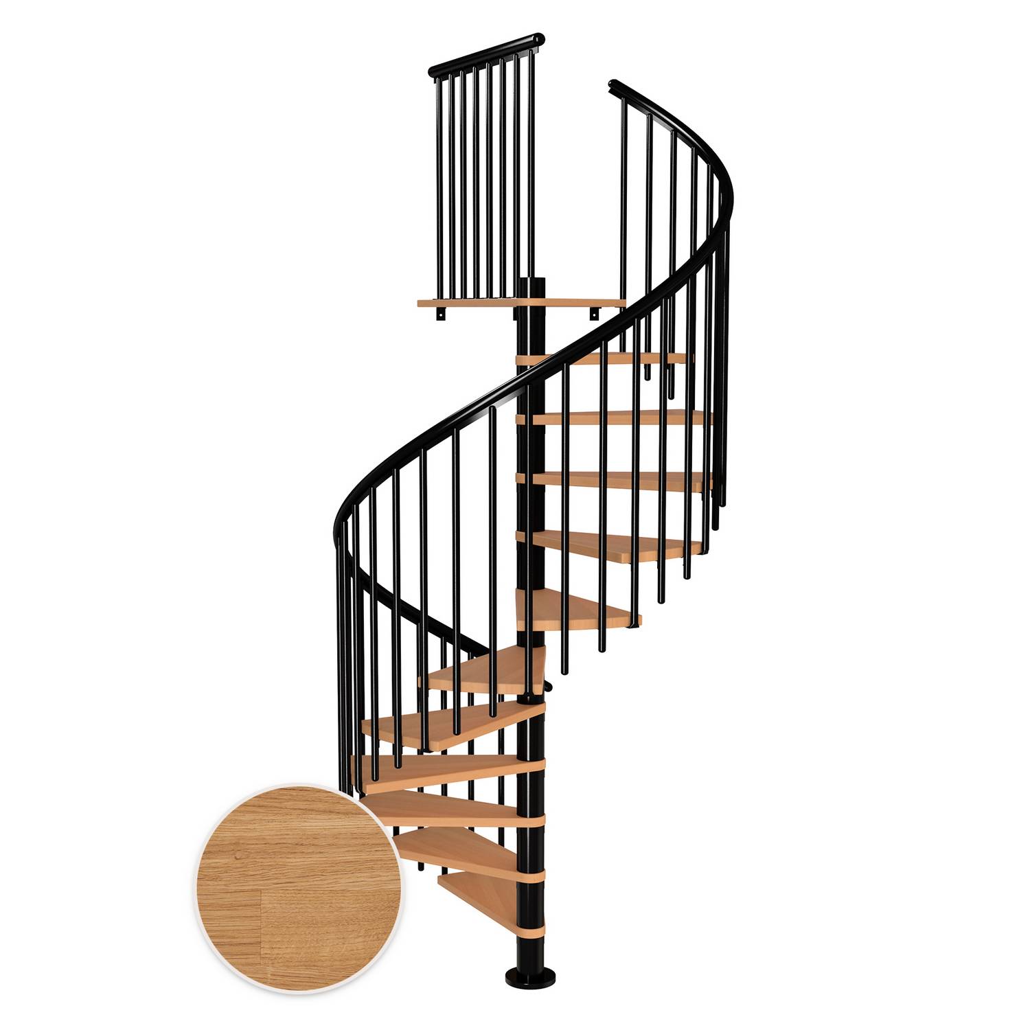 MONTREAL spiral ek oljad svart CLASSIC4 12T Ø160 Svart, D: 1600 mm, Golv till golv höjd: 2700-3090 mm, 12+1 steg