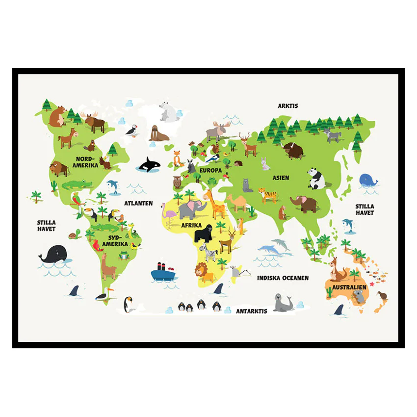 Poster Gallerix Barnens Världskarta Med Djur