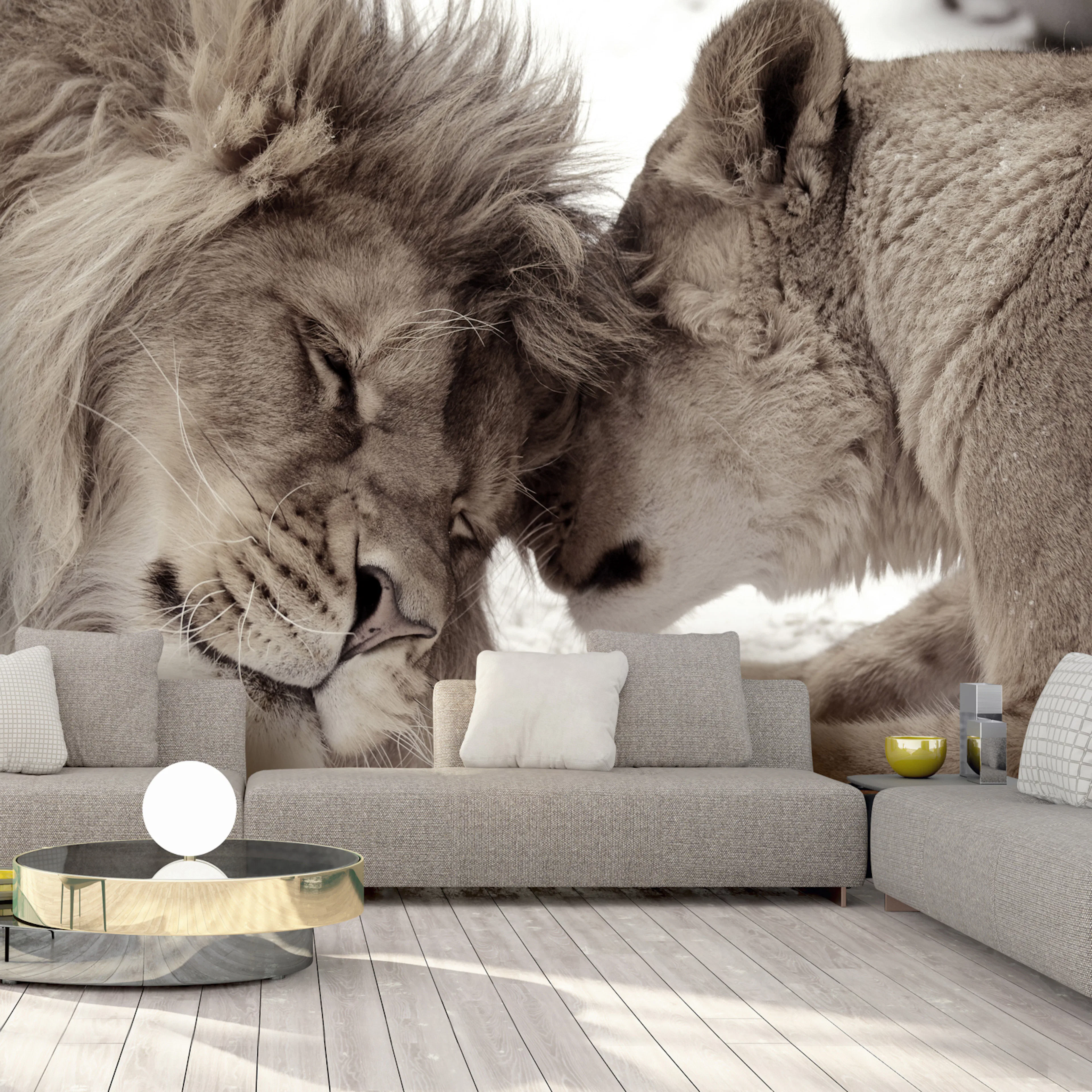 Fototapet - Lion Tenderness (Sepia) 450x315 450x315 cm