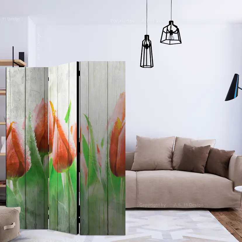 Rumsavdelare Skärmvägg Arkiio Red Tulips On Wood 135x172 cm