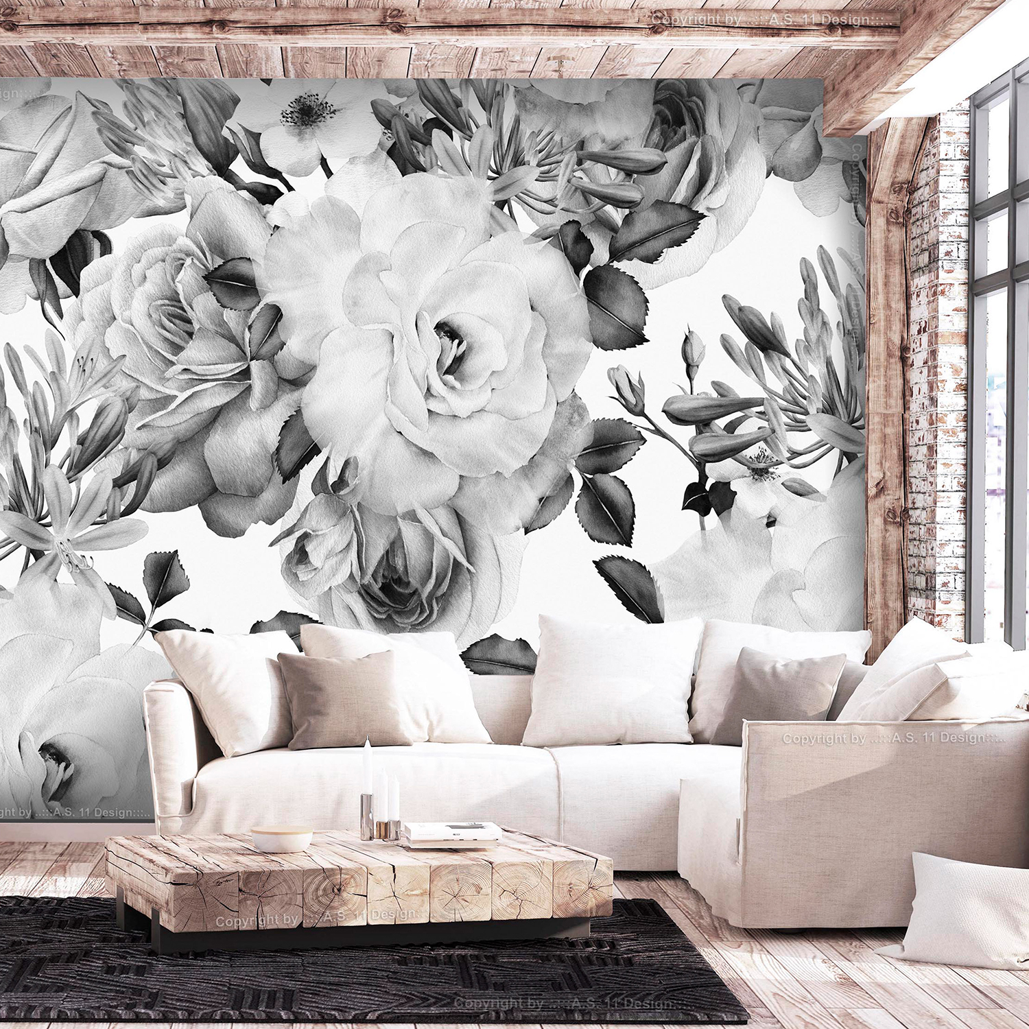 Fototapet - Sentimental Garden (Black and White) 300x210 300x210 cm