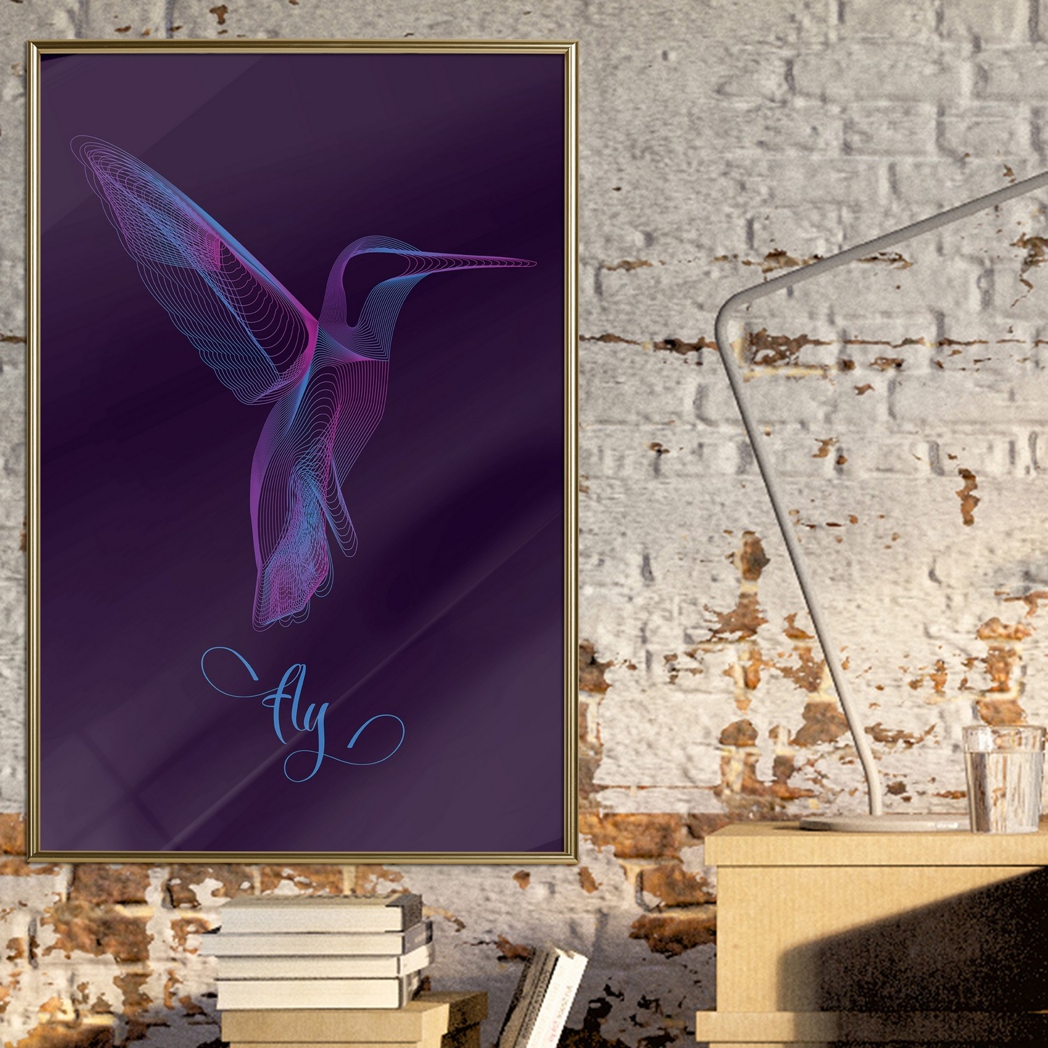 Affisch - Purple Hummingbird [Poster] 40x60 Guld ram, 40x60 cm