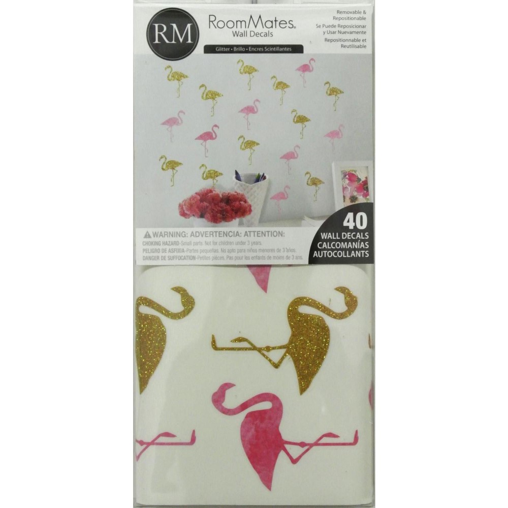 Väggdekor RoomMates Flamingo with Glitter