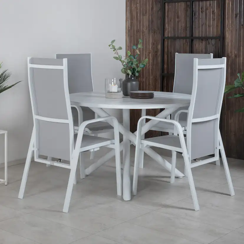 Alma Dining Table - White Alu - ø120cm+Copacabana Recliner C Vit