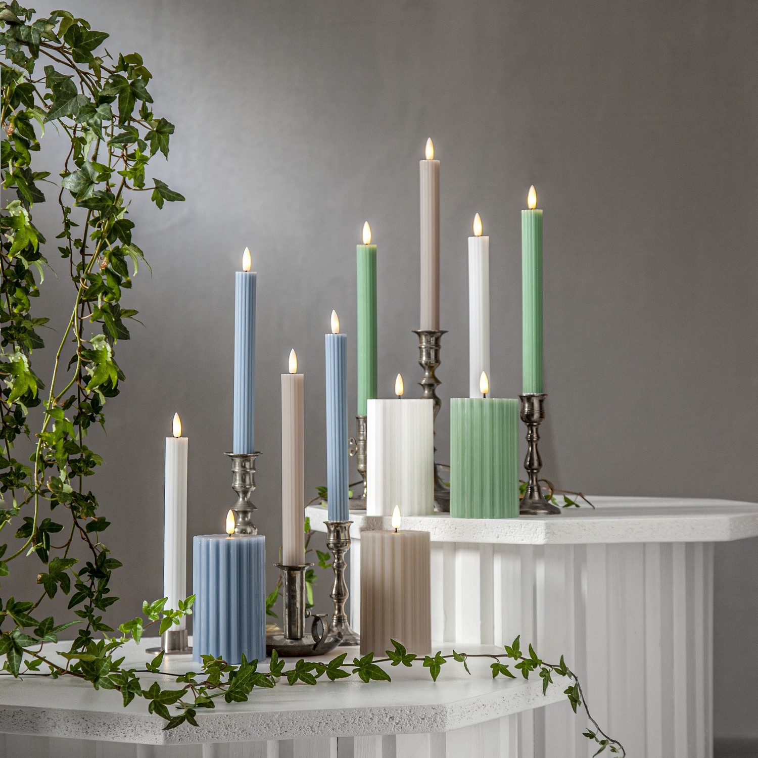 LEDAntikljus2p Flamme Stripe Grön
