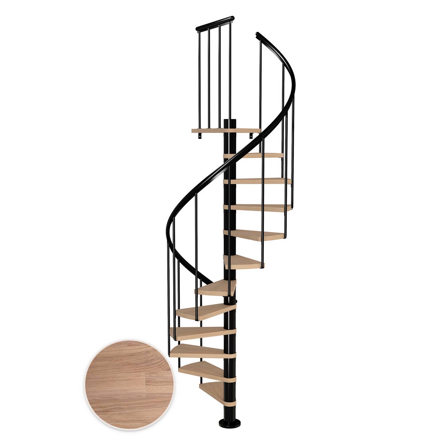 MONTREAL spiral ek vit oljad svart CLASSIC2 12T Ø120 Svart, Golv till golv höjd: 2700-3090 mm, 12+1 steg