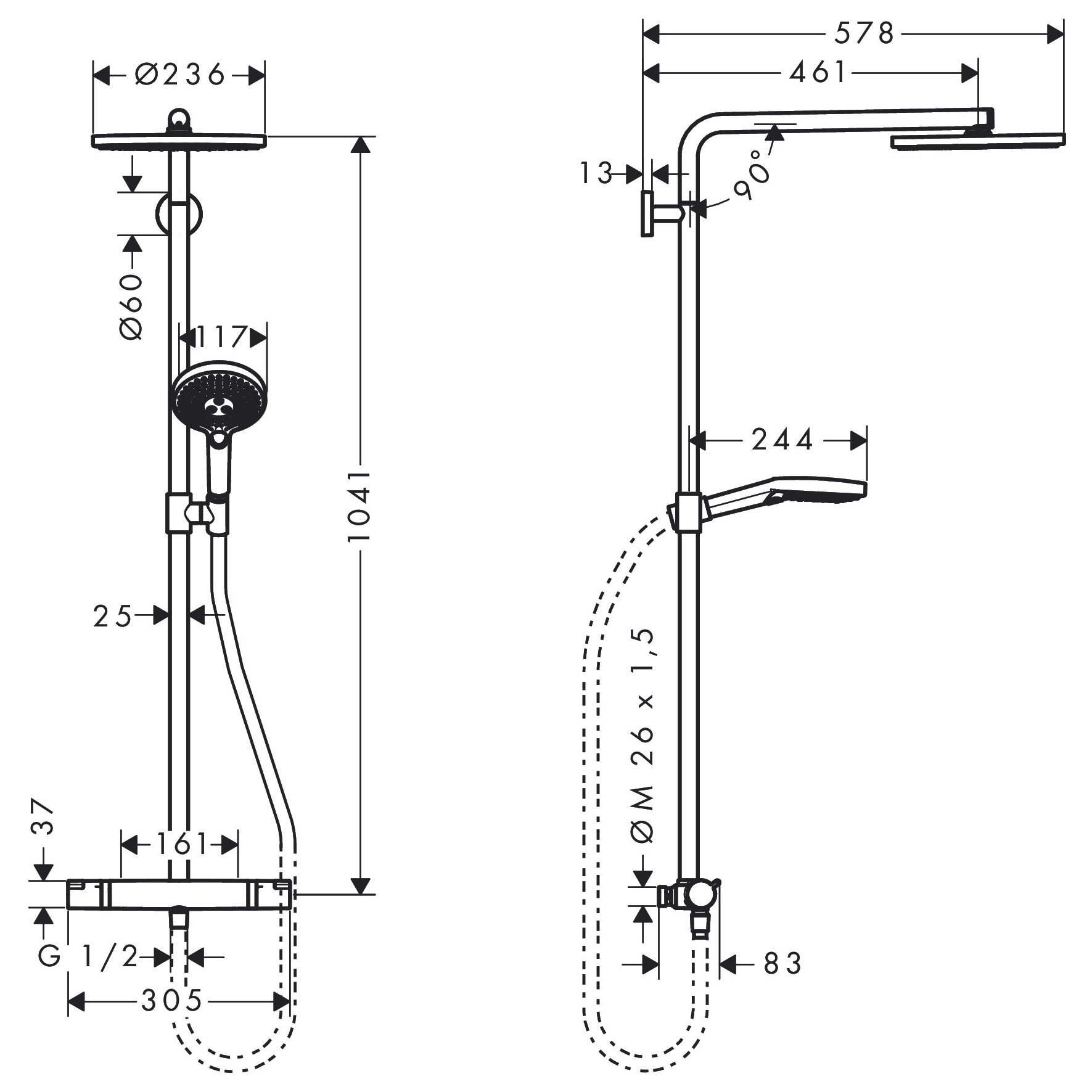 Takduschset Hansgrohe Raindance Select S Showerpipe 240 1jet 160 cc
