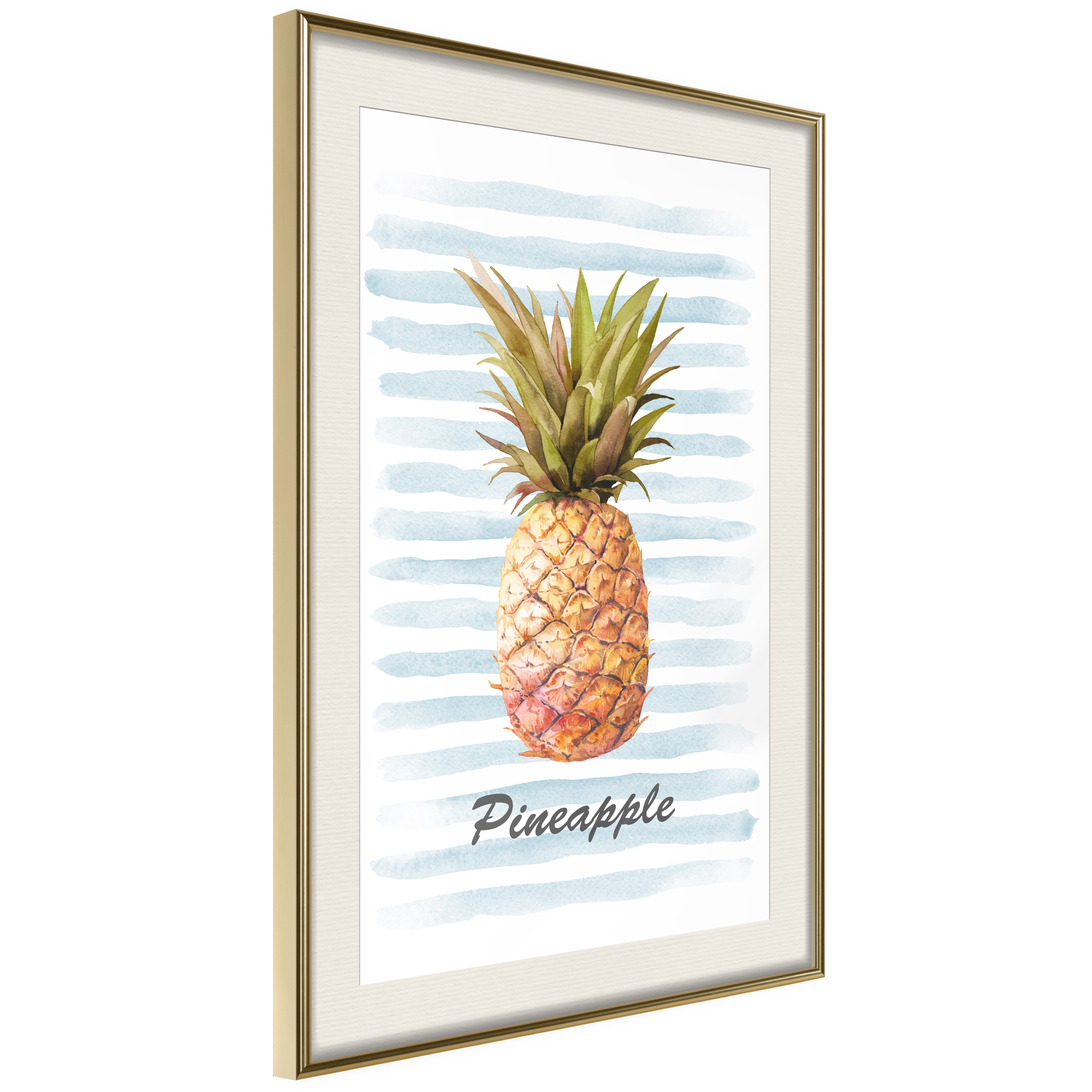 Affisch - Pineapple and Stripes [Poster] 30x45 Guld ram med passepartout, 30x45 cm