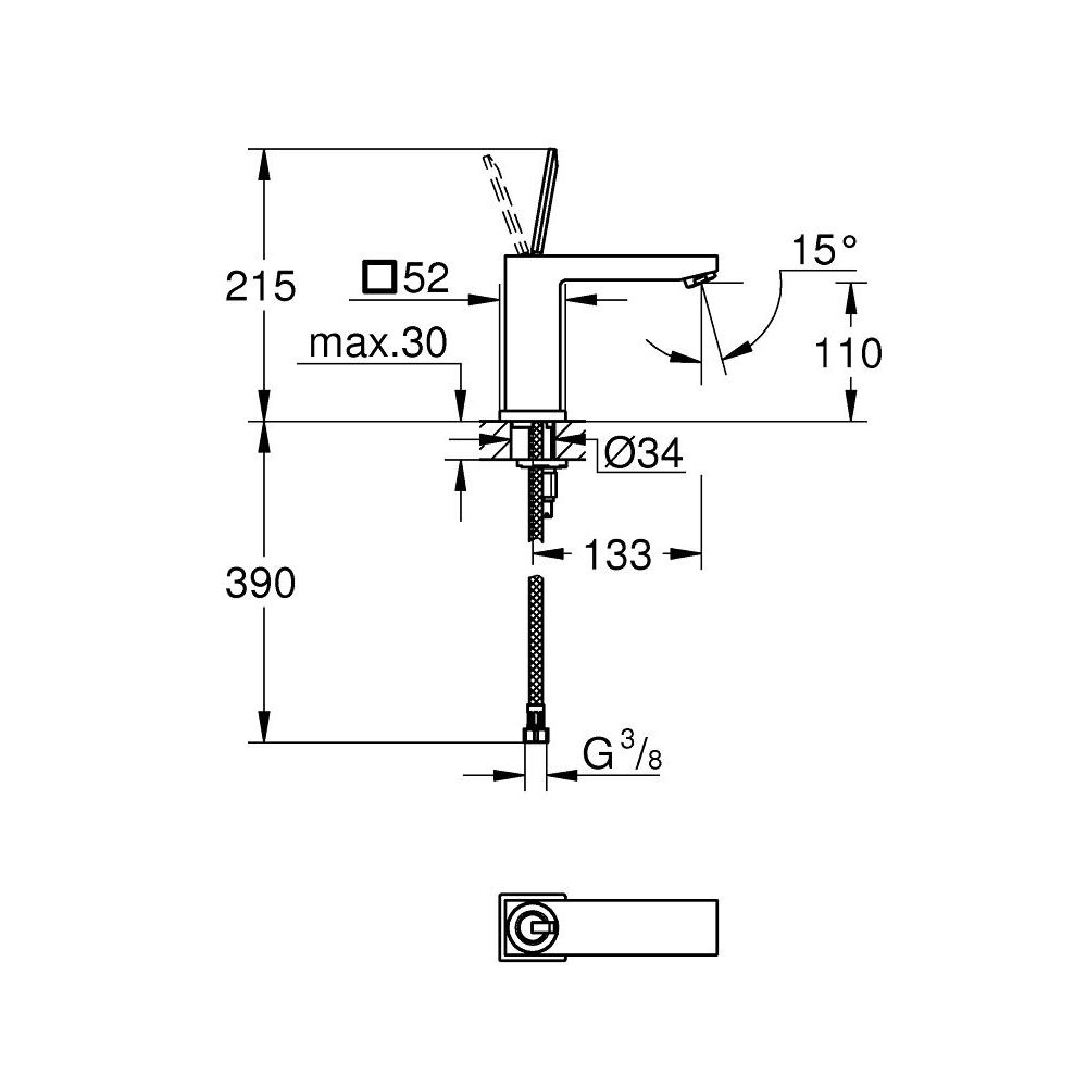 Tvättställsblandare Grohe Eurocube Joy 23658
