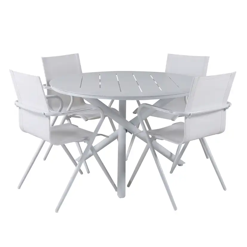Alma Dining Table - White Alu - ø120cm+Alina Dining Chair - Vit
