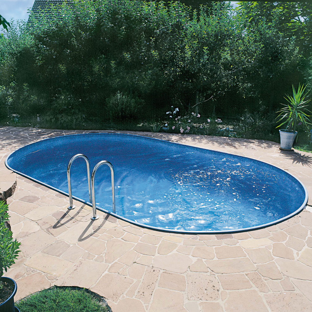 Stålväggspool Planet Pool Premium Inbyggd Oval 8x4,2 m inkl SF8 Stege och Tillbehör