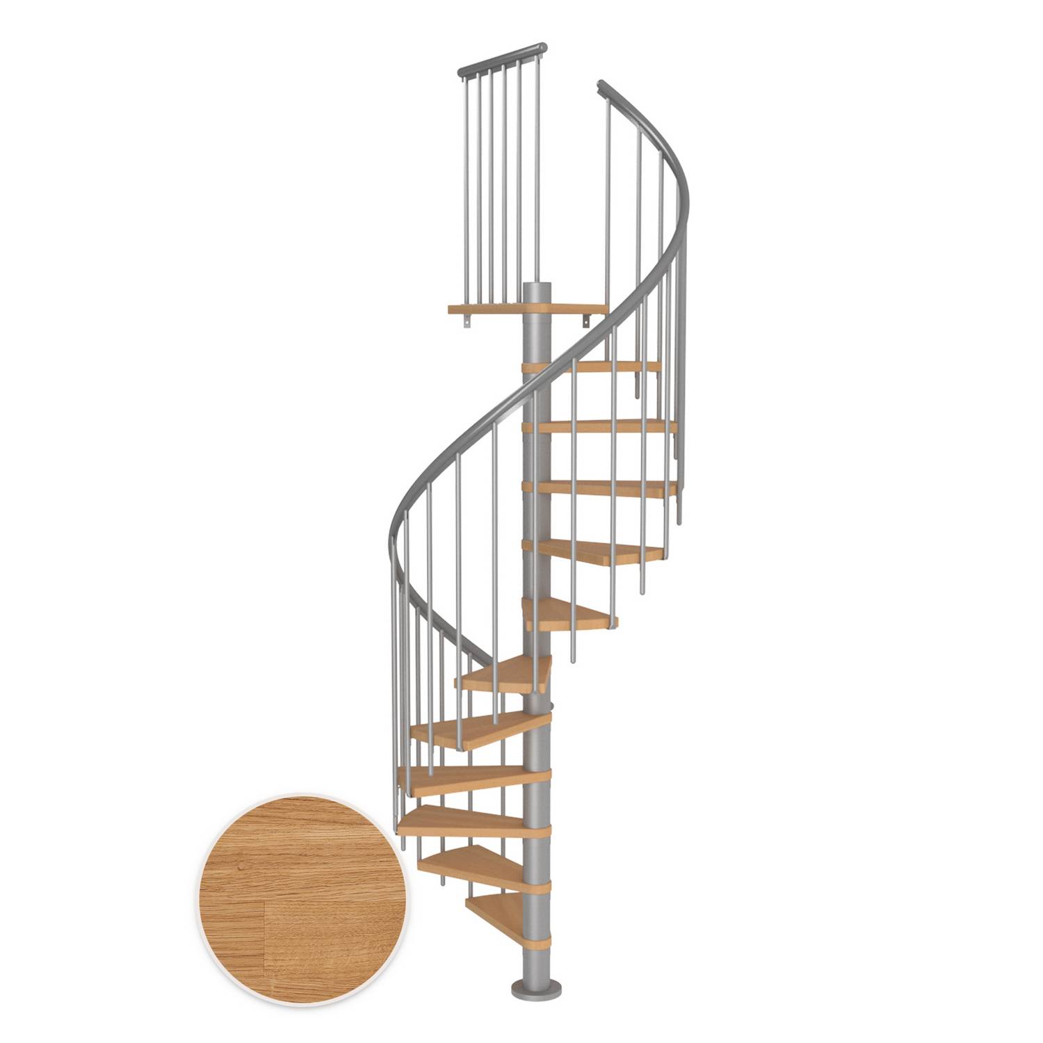 MONTREAL spiral ek oljad pearl grey CLASSIC3 11T Ø120 Pearl Grey, D: 1200 mm, Golv till golv höjd: 2500-2860 mm, 11+1 steg