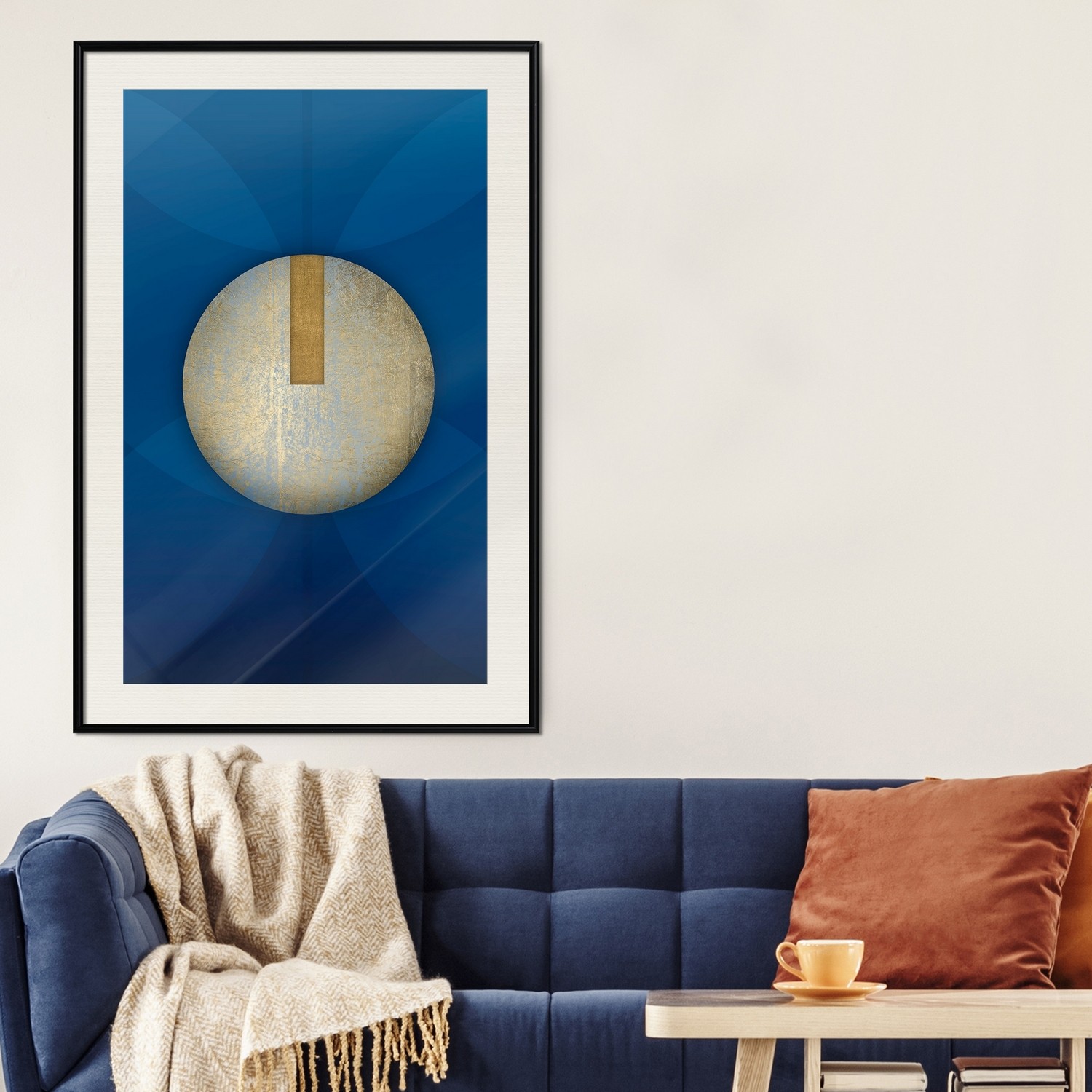 Affisch - Indigo Abstraction [Poster] 30x45 Svart ram med passepartout, 30x45 cm