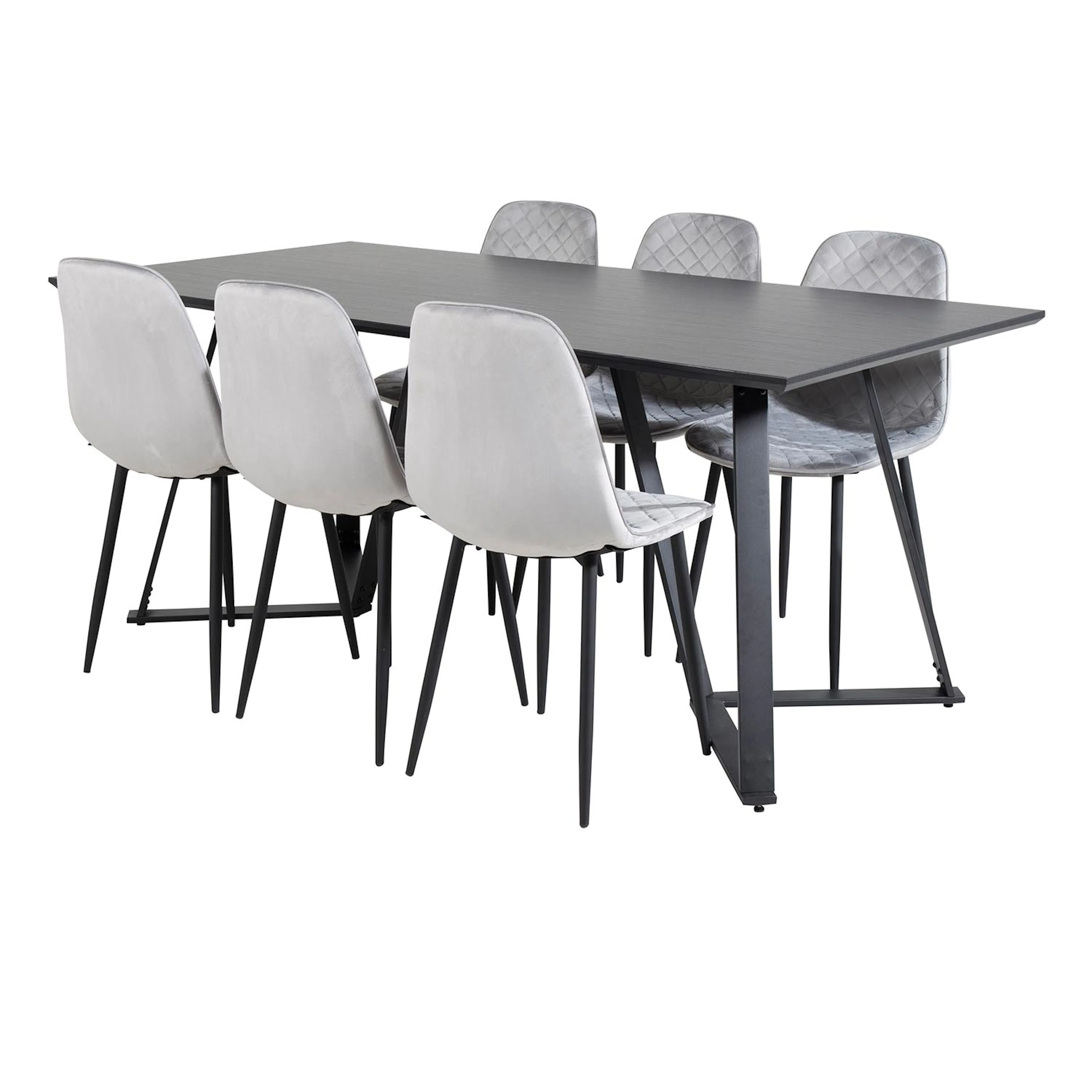 Marina Table - Black top /Polar Diamond Chair - -gråVelvet_6 Svart/Grå/Svart