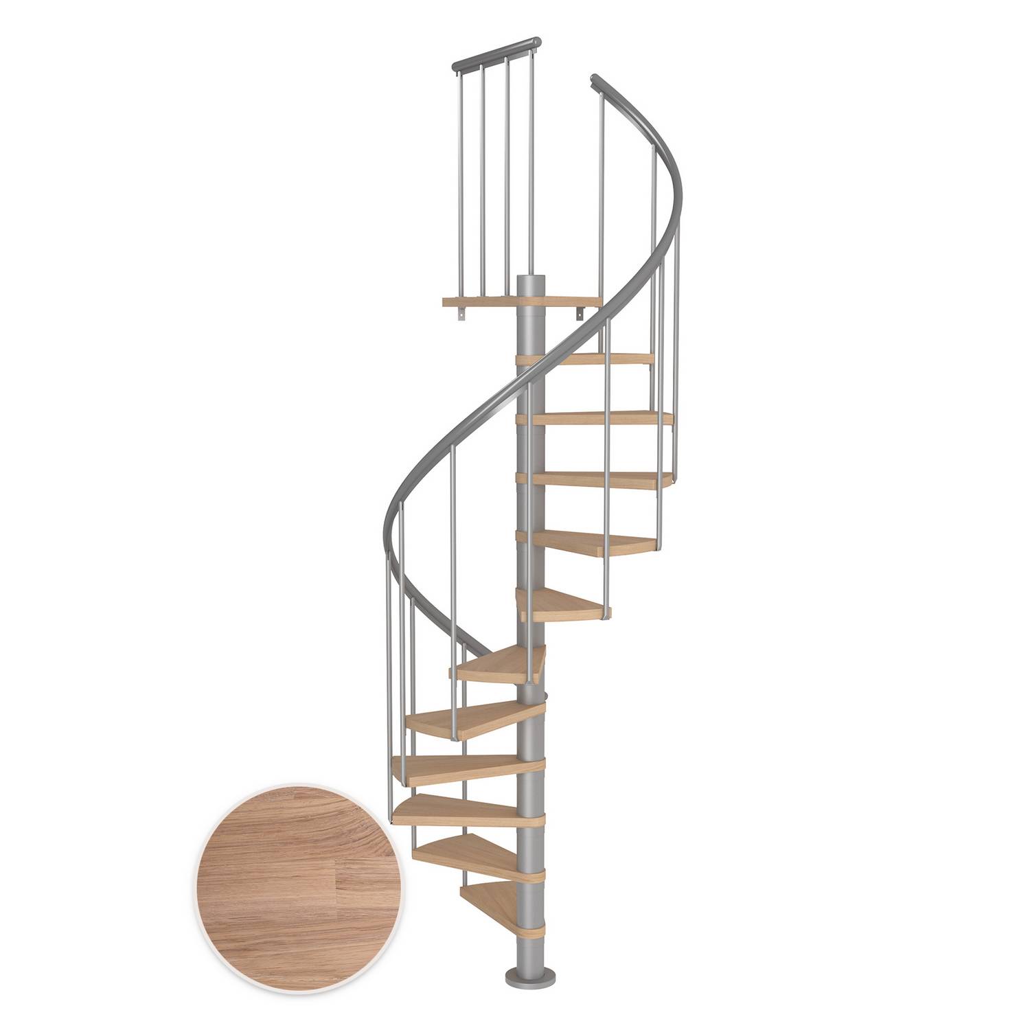 MONTREAL spiral ek vit oljad pearl grey CLASSIC2 11T Ø120 Pearl Grey, Golv till golv höjd: 2500-2860 mm, 11+1 steg