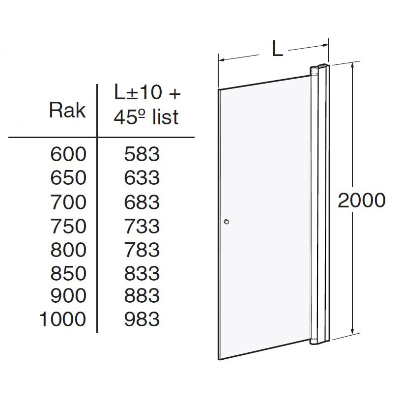 Duschdörr Contura Shower Space Rak SPNF med Knopp 900 mm BxH:900x2000