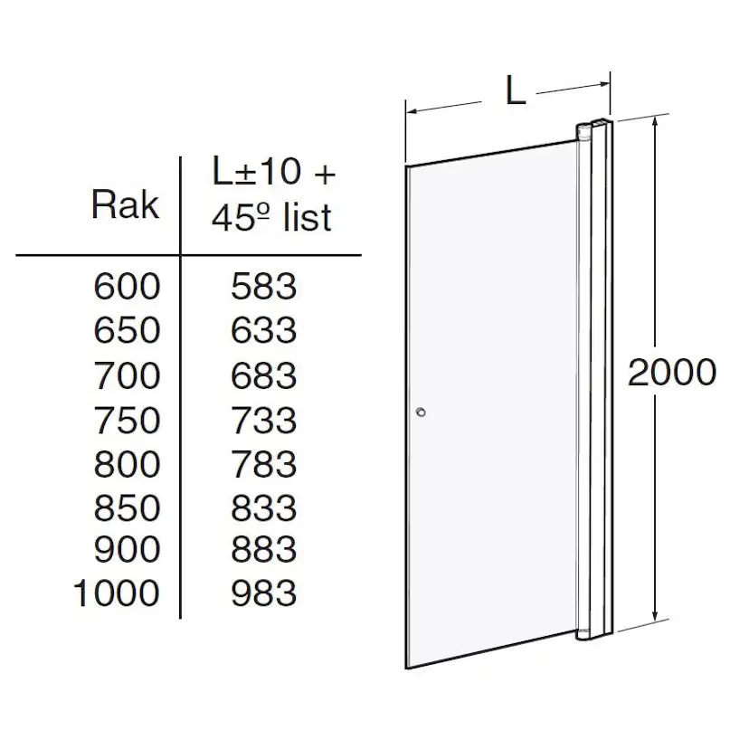 Duschdörr Contura Shower Space Rak SPNF med Knopp 900 mm BxH:900x2000