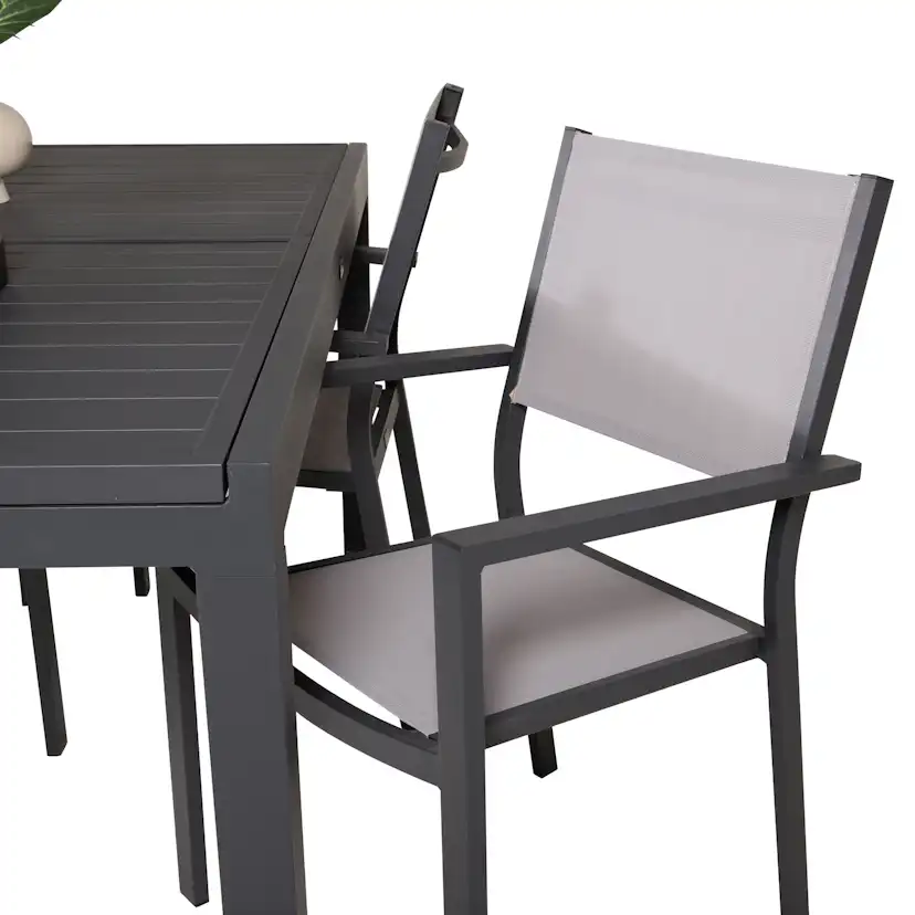 Marbella Bord160/240*100*H75-svart+Copacabanastol-svart/Grå4 Svart Bord, Grå stol med Svarta Ben