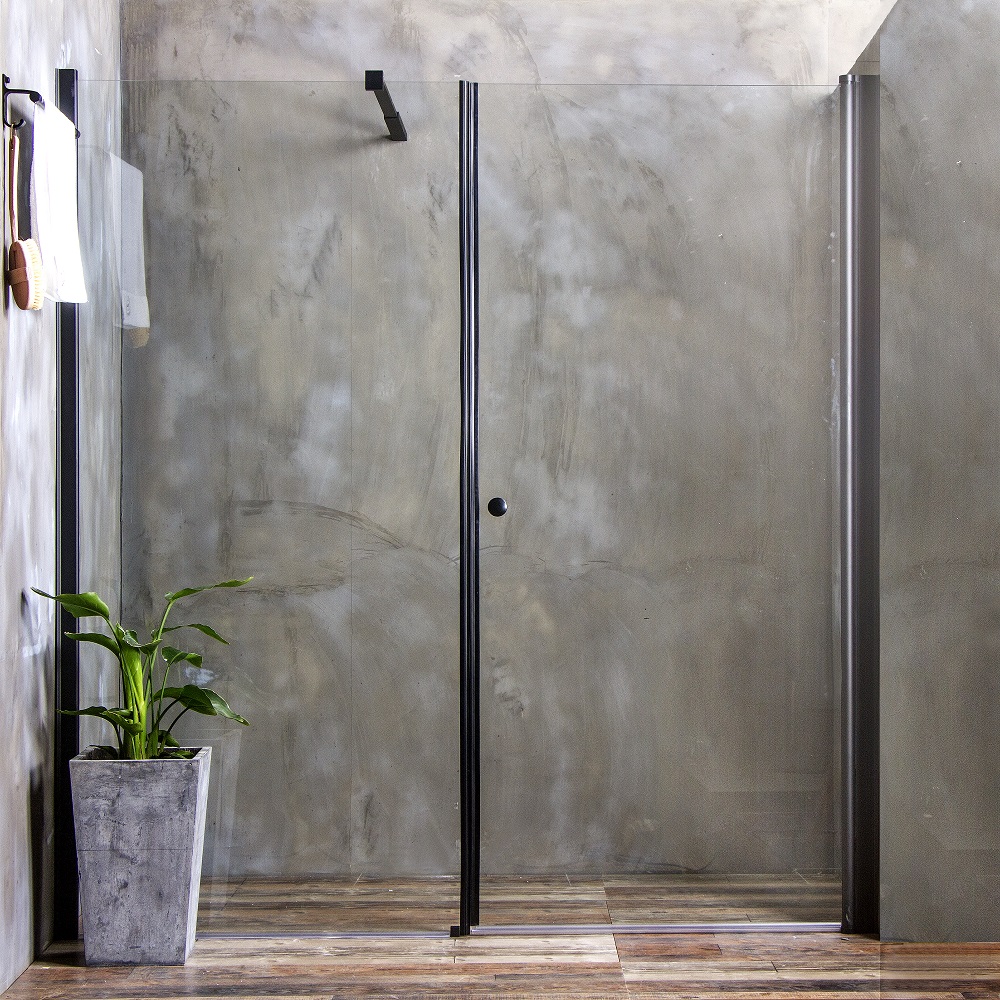 Duschdörr Bathlife Mångsidig Rak Vägg Klar glas + Rak Dörr Mellan Vägg Svart