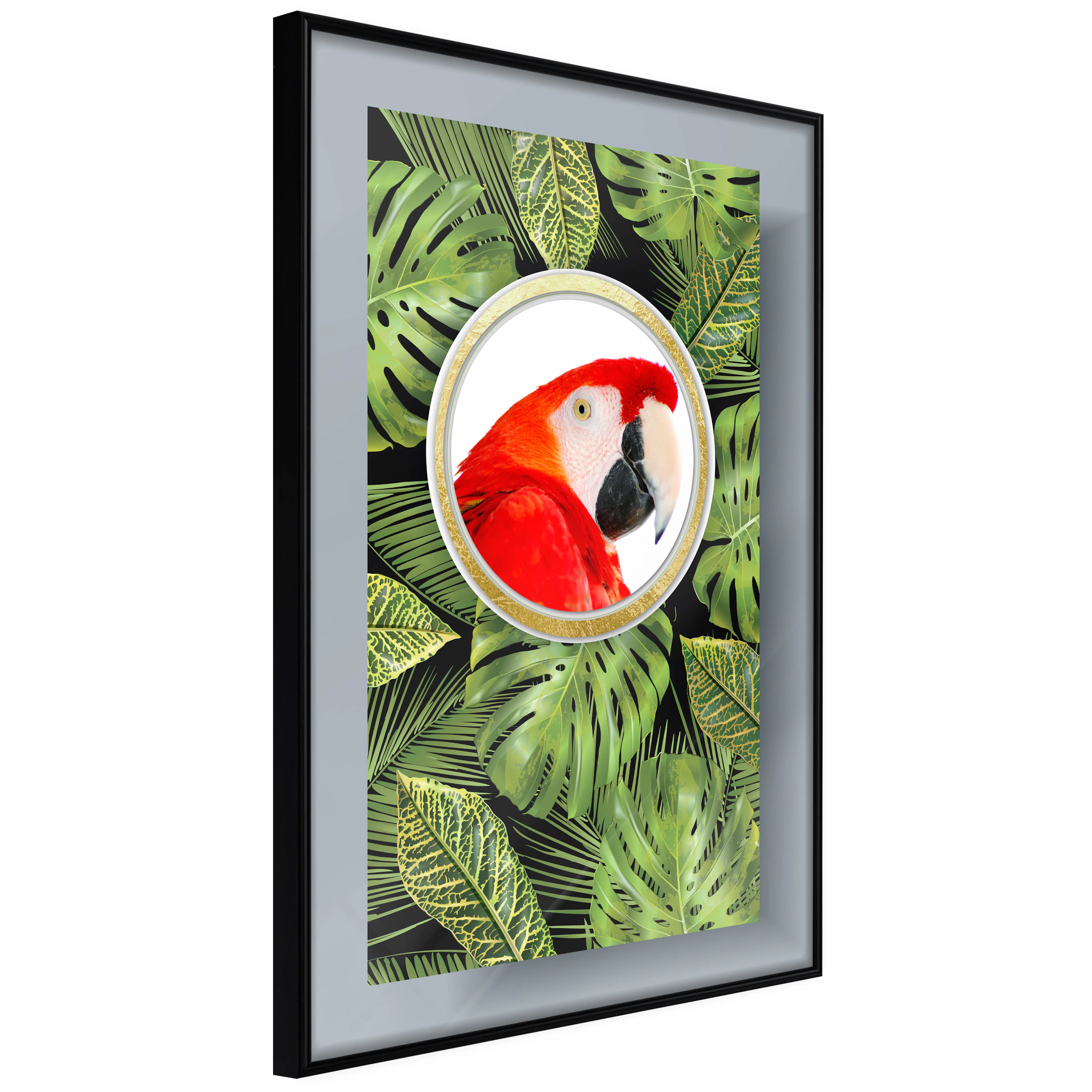 Affisch - Parrot In The Jungle [Poster] 40x60 Svart ram, 40x60 cm