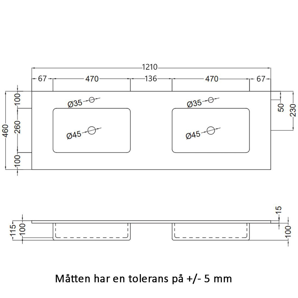 Tvättställ Tenfors Alpin XL Solid Surface 1210 mm