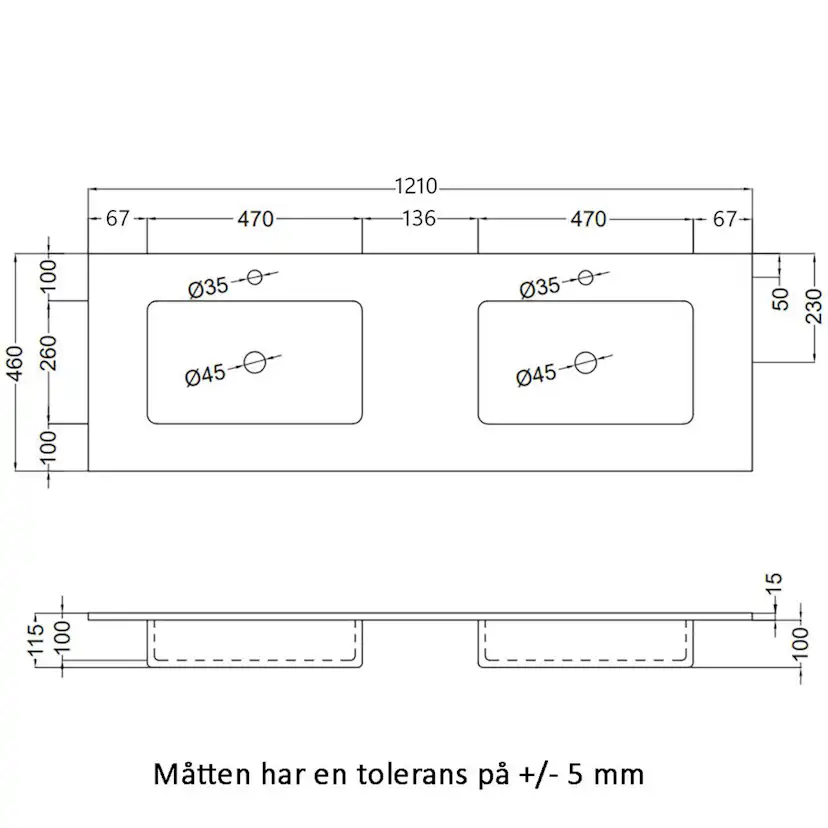 Tvättställ Tenfors Alpin XL Solid Surface 1210 mm