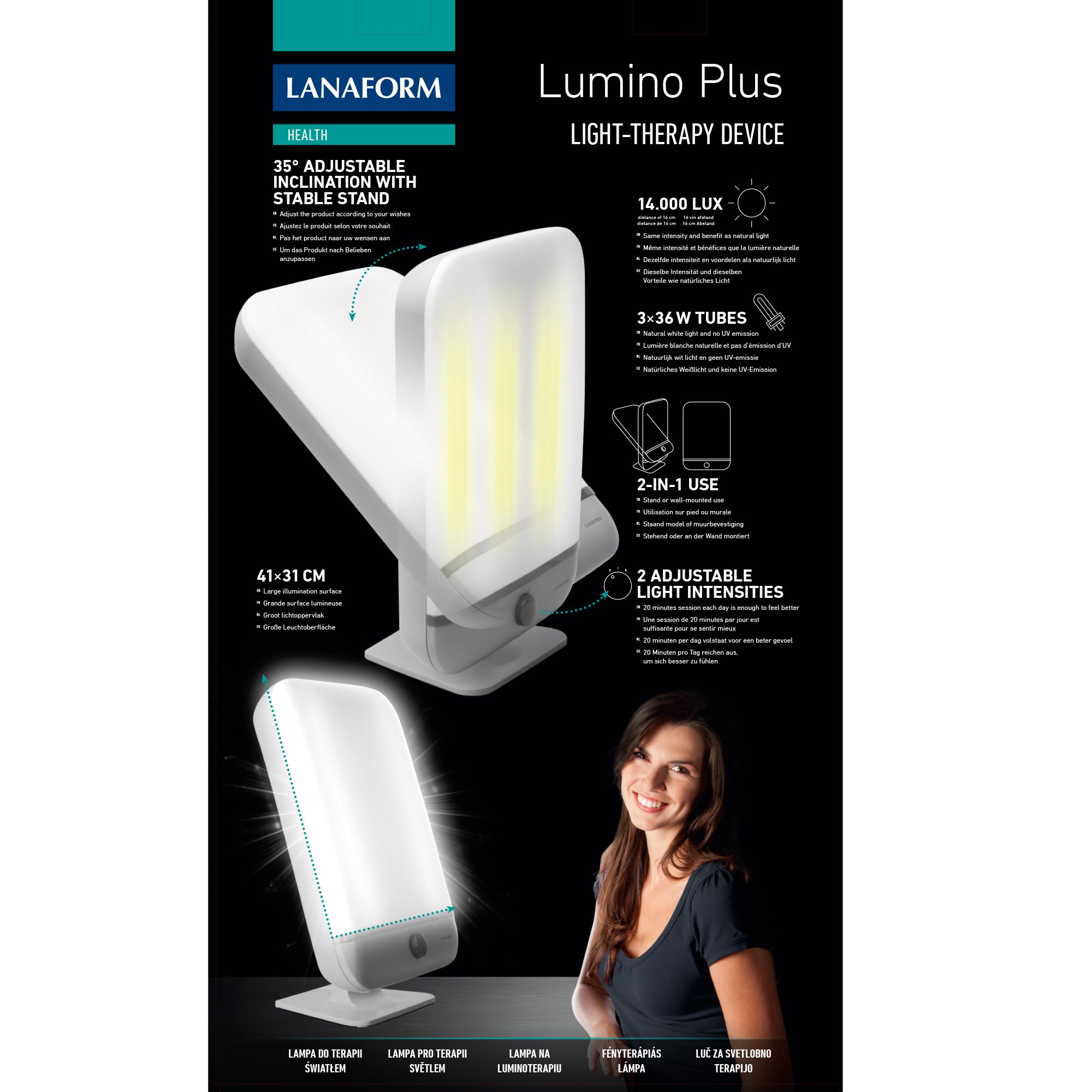 Ljusterapilampa Lanaform Lumino Plus Vit LED med Justerbar Ljusstyrka