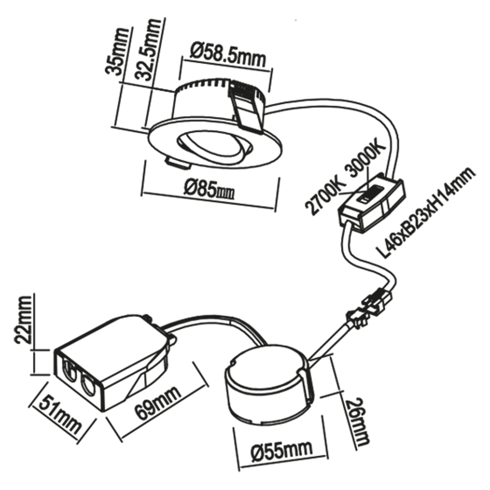 Downlight Designlight Bondy 5.5W 420Lm 2700-3000K Ip44 Vit
