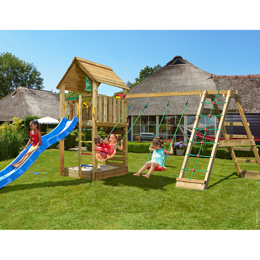 Lektorn Jungle Gym Cabin 2.1 Klättermodul Blå Rutschkana & Sand