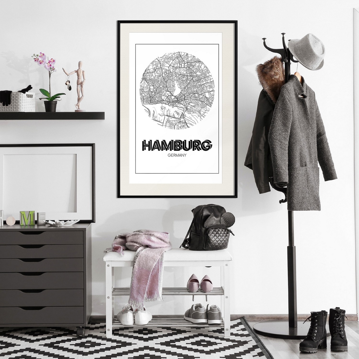 Affisch - Retro Hamburg [Poster] 40x60 Svart ram med passepartout, 40x60 cm