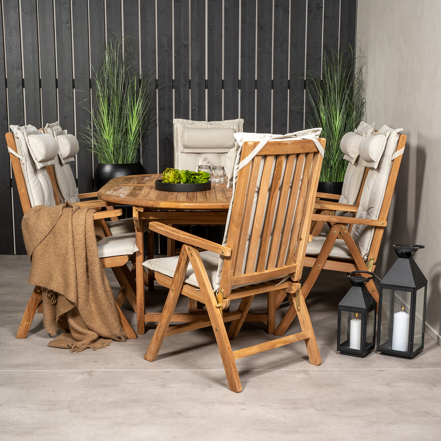 Matgrupp Venture Home Kenya 180-240x120 Teak med 6 Kenya Positionsfåtöljer