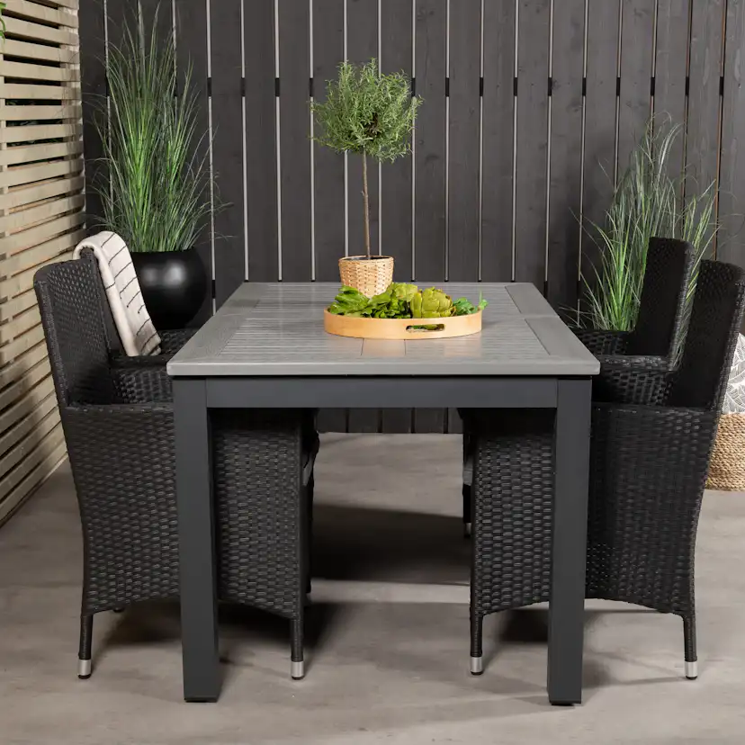 Albany Dining Table 160/240*100 - Svart Alu / Grey Aintwood+ Svart/Grå