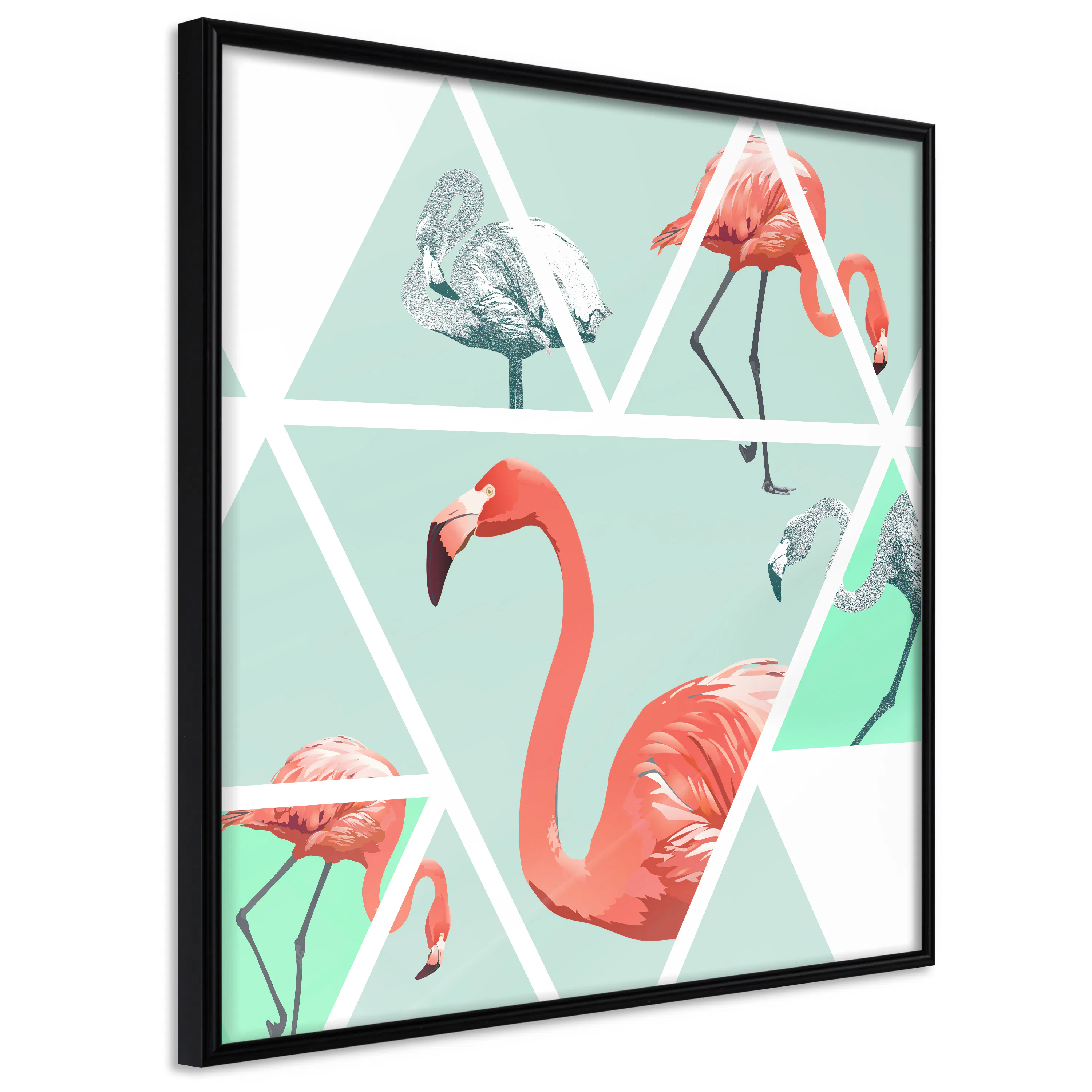 Poster Artgeist Affisch Geometric Flamingos