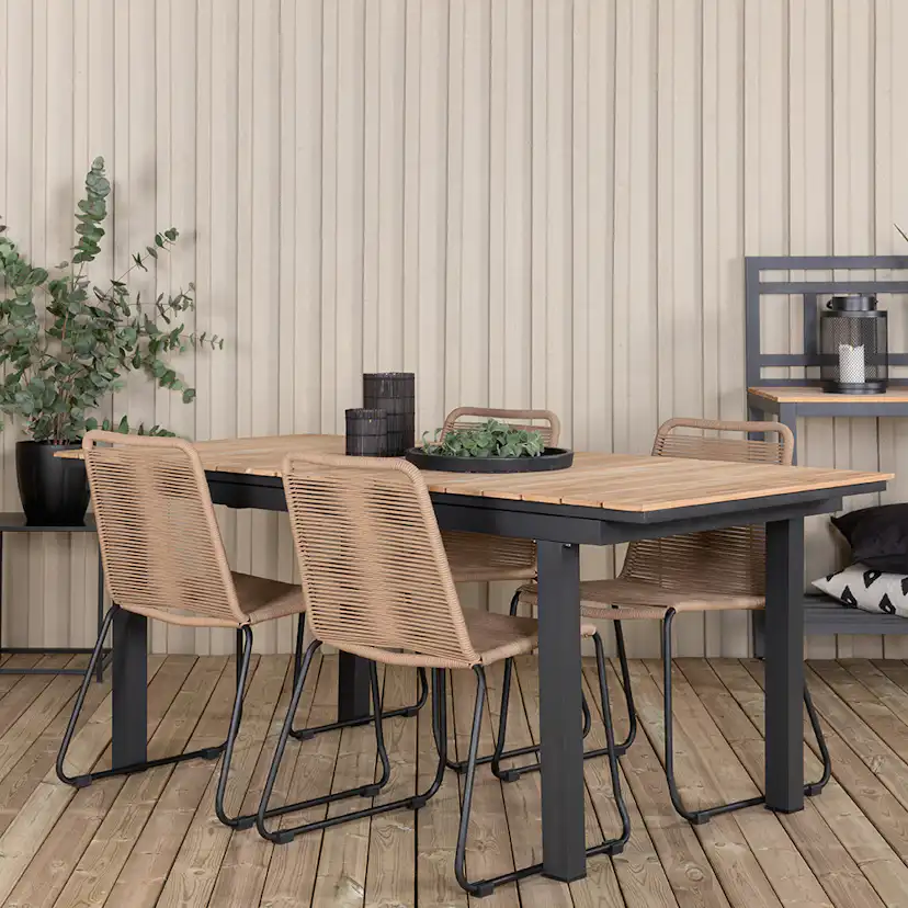 MexicoTable160/240*90-LindosChair-BlackAlu/LatteRope_4 Beige