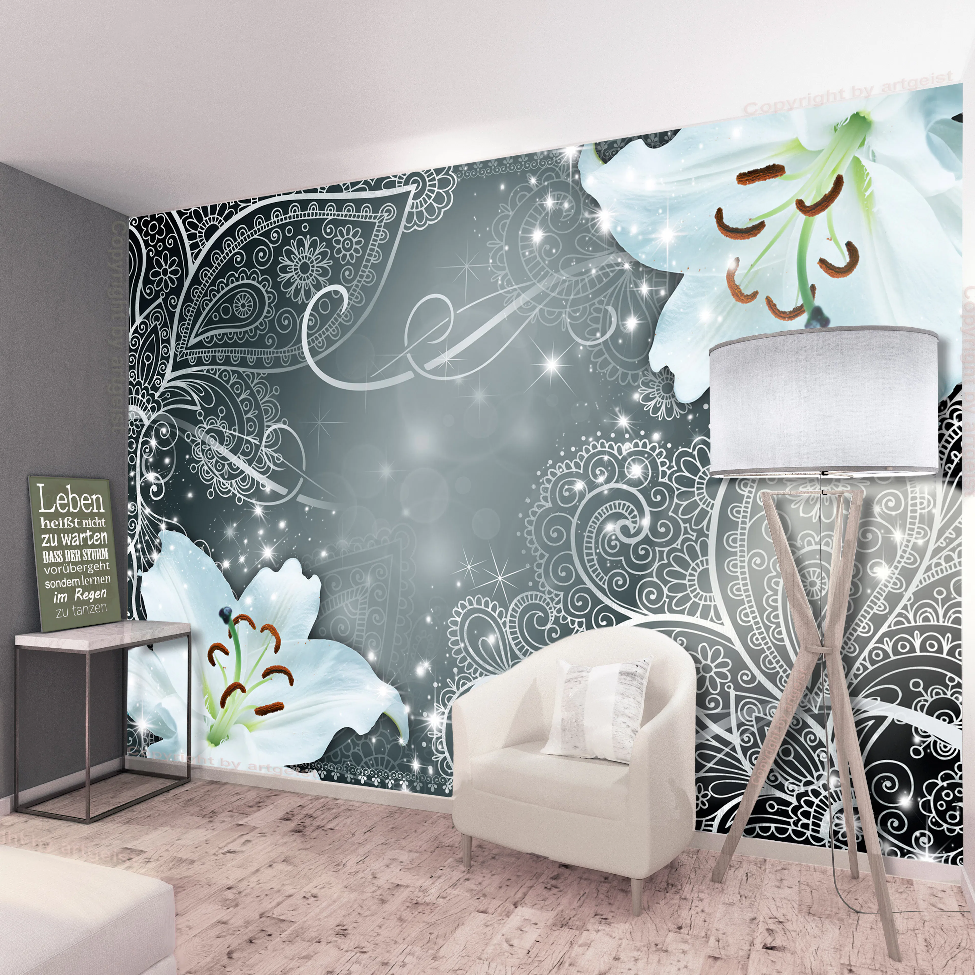 Fototapet Arkiio Självhäftande Oriental Wings Grey