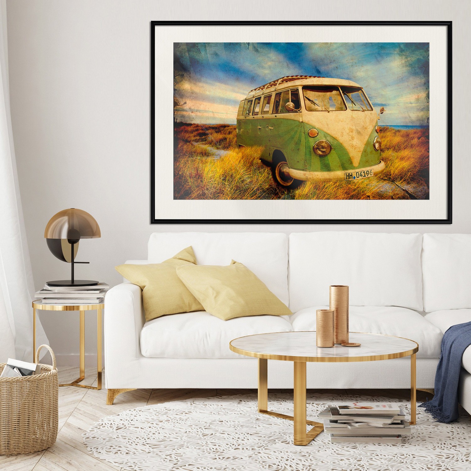 Affisch - Retro Bus [Poster] 45x30 Svart ram med passepartout, 45x30 cm