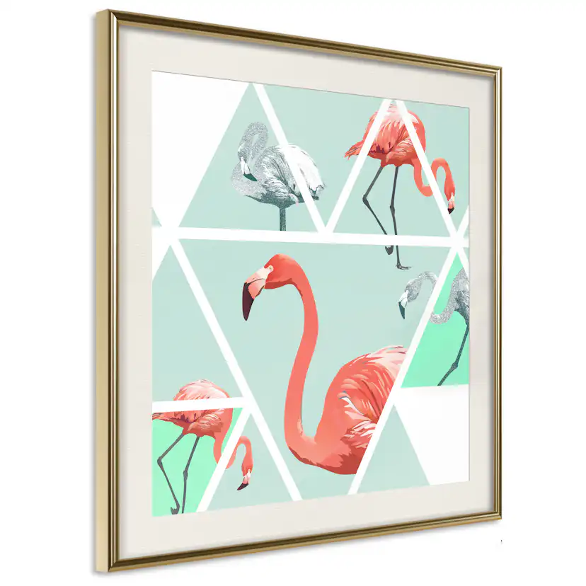 Poster Artgeist Affisch Geometric Flamingos