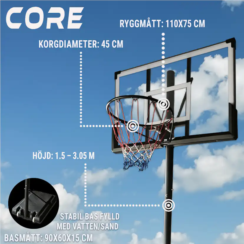 Basketkorg Core 1,5-3,05m