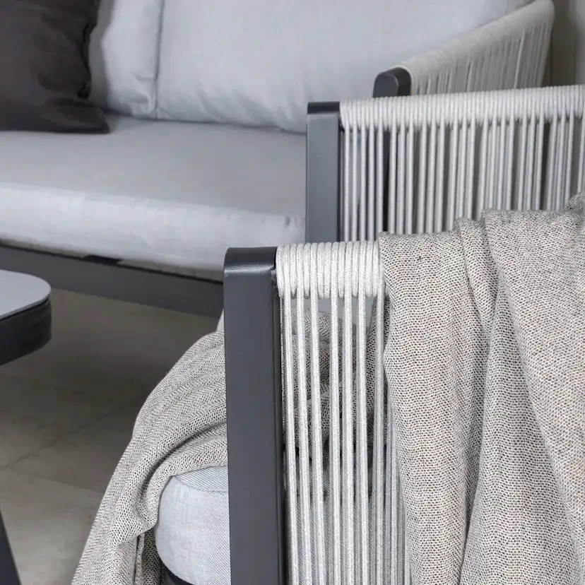 Virya Lounge set (3+2+1) BLACK alu / Grey rope / grey cushio Svart/Grå