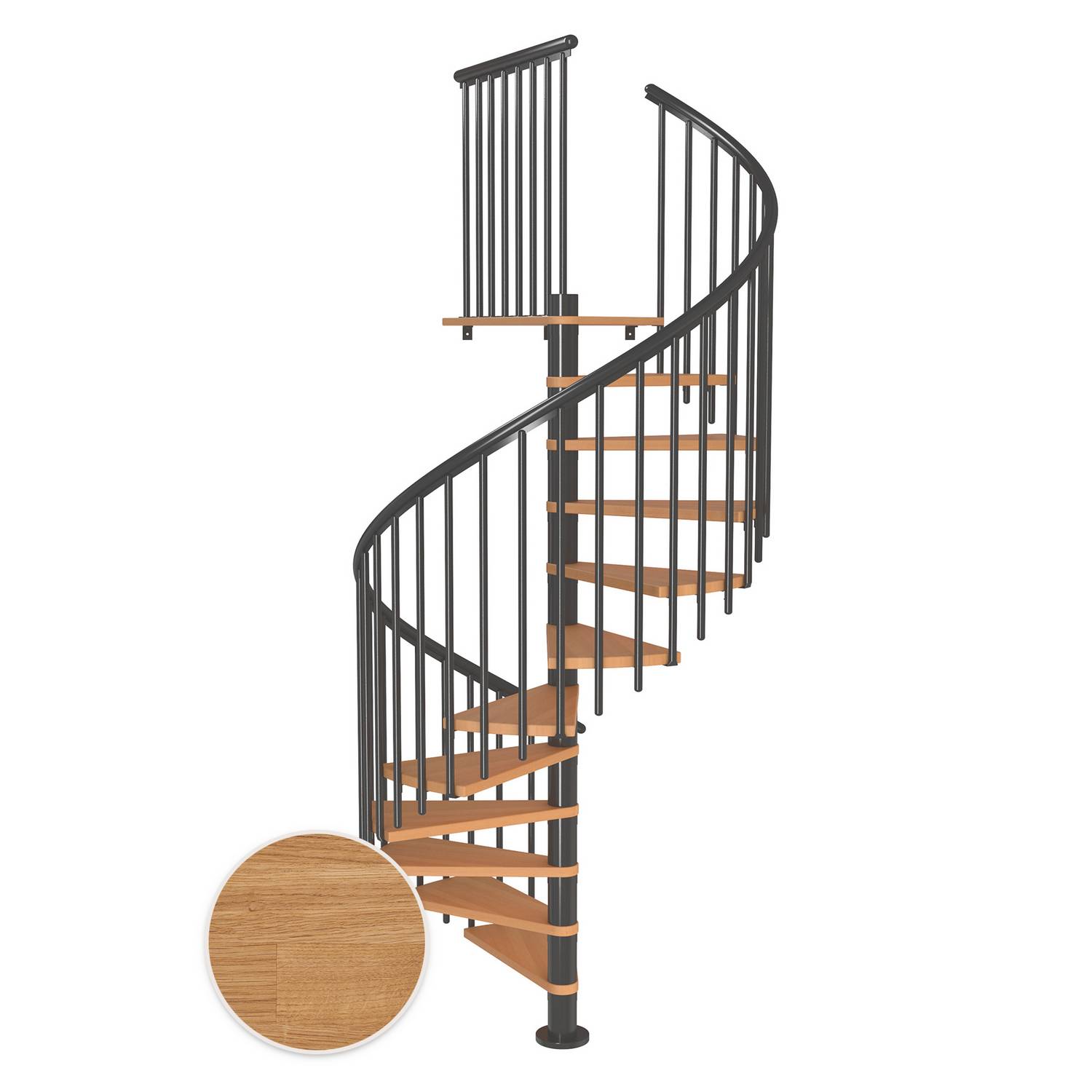 MONTREAL spiral ek oljad antracit CLASSIC4 12T Ø160 Antracit, D: 1600 mm, Golv till golv höjd: 2700-3090 mm, 12+1 steg