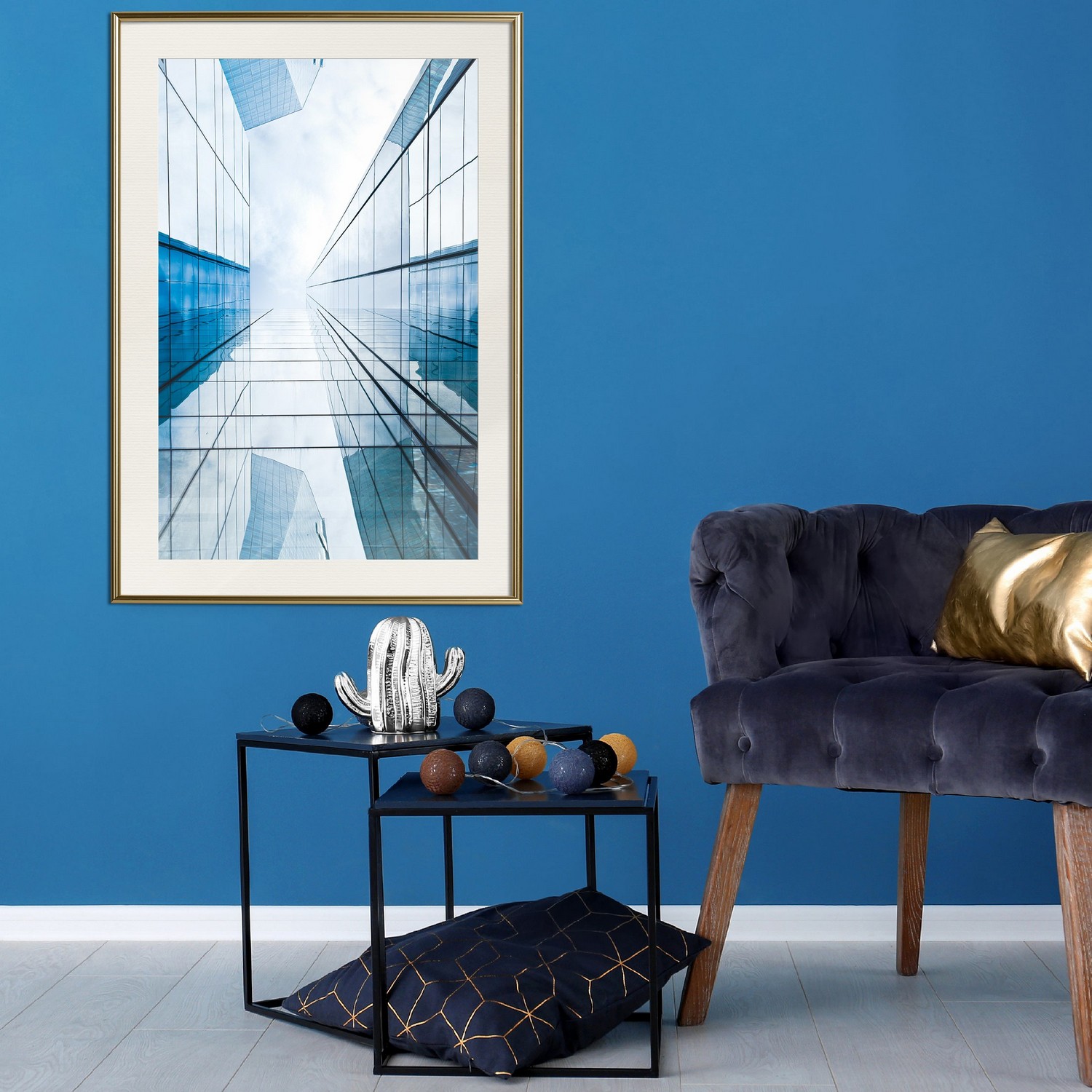 Affisch - Modern Skyscraper [Poster] 30x45 Guld ram med passepartout, 30x45 cm