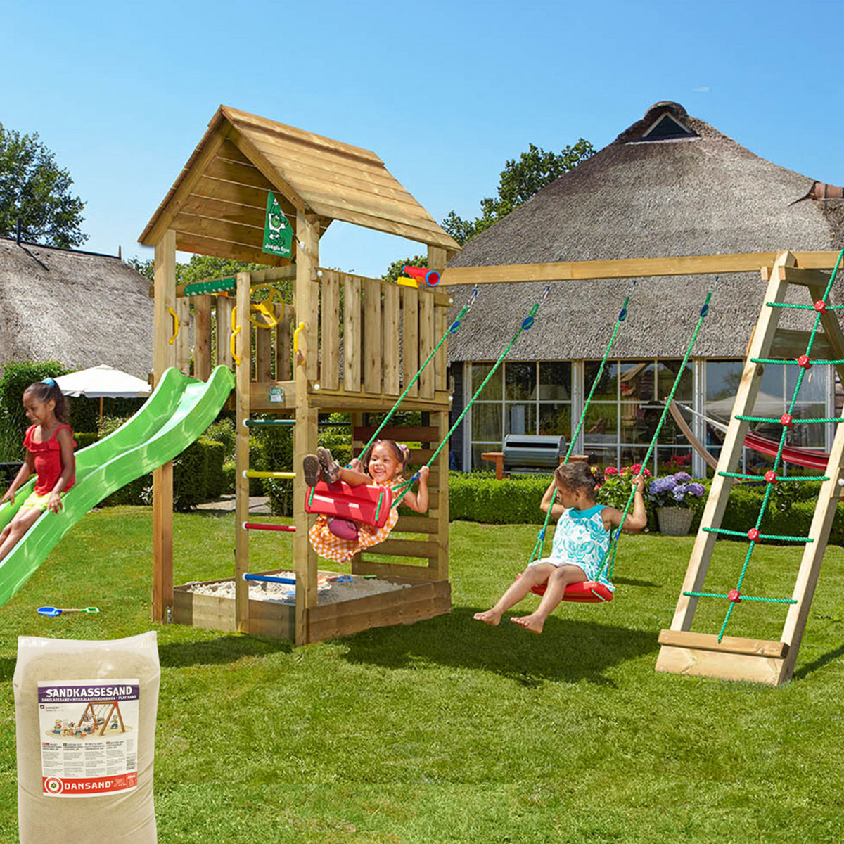 Lektorn Jungle Gym Cabin 2.1 Klättermodul Grön Rutschkana & Sand