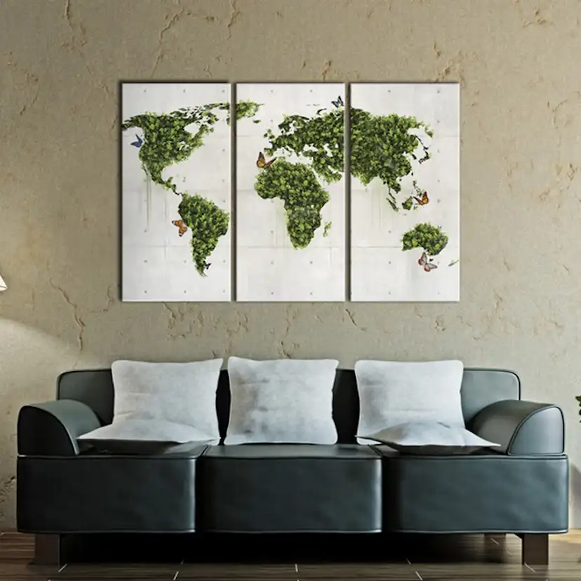 Tavla Arkiio Grönt Land Fjärilar Triptyk