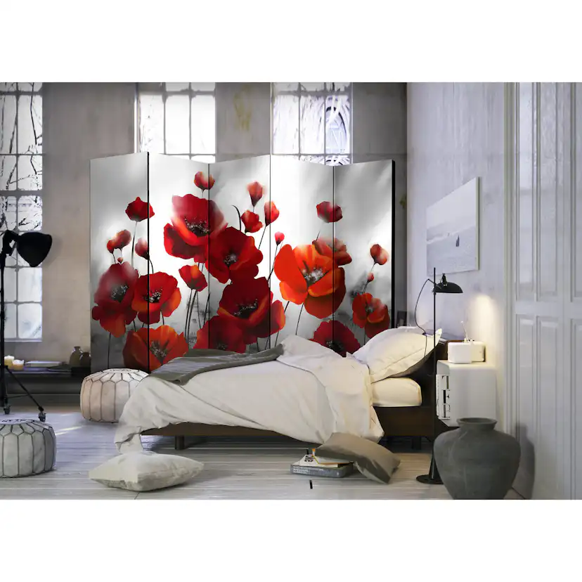 Rumsavdelare Arkiio Poppies in the Moonlight II Röd/Svart/Vit 225x172 cm