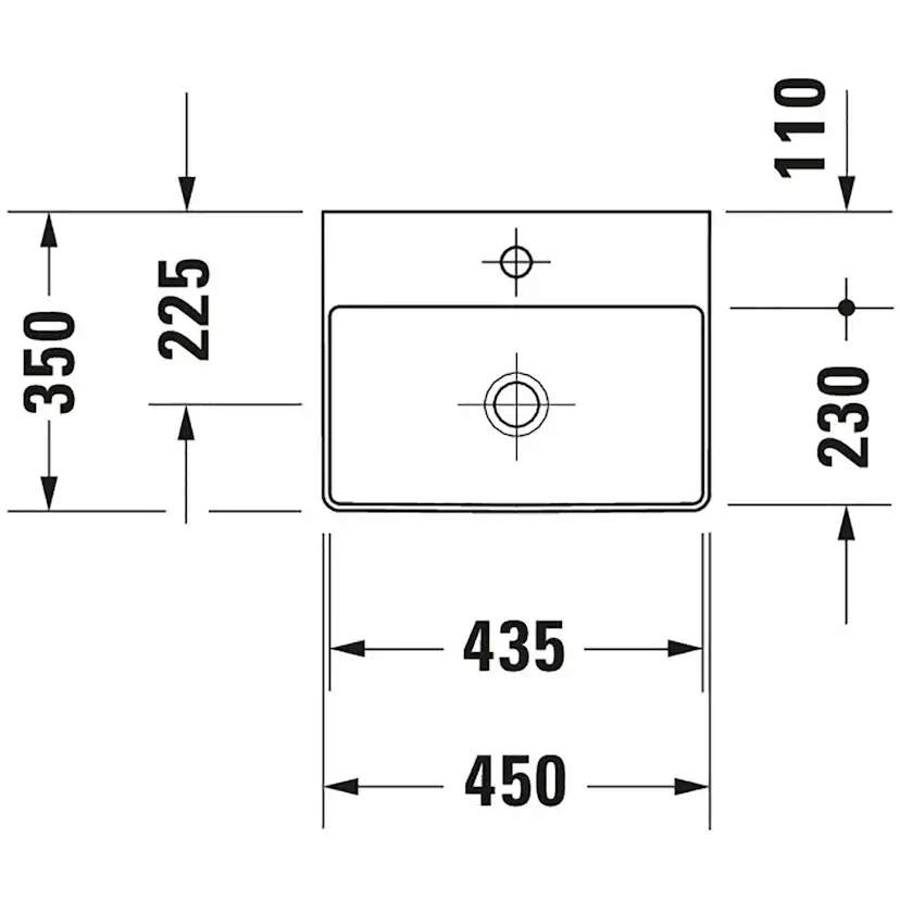 Tvättställ DuraSquare 450 mm, vägghängt BxD: 450x350 mm