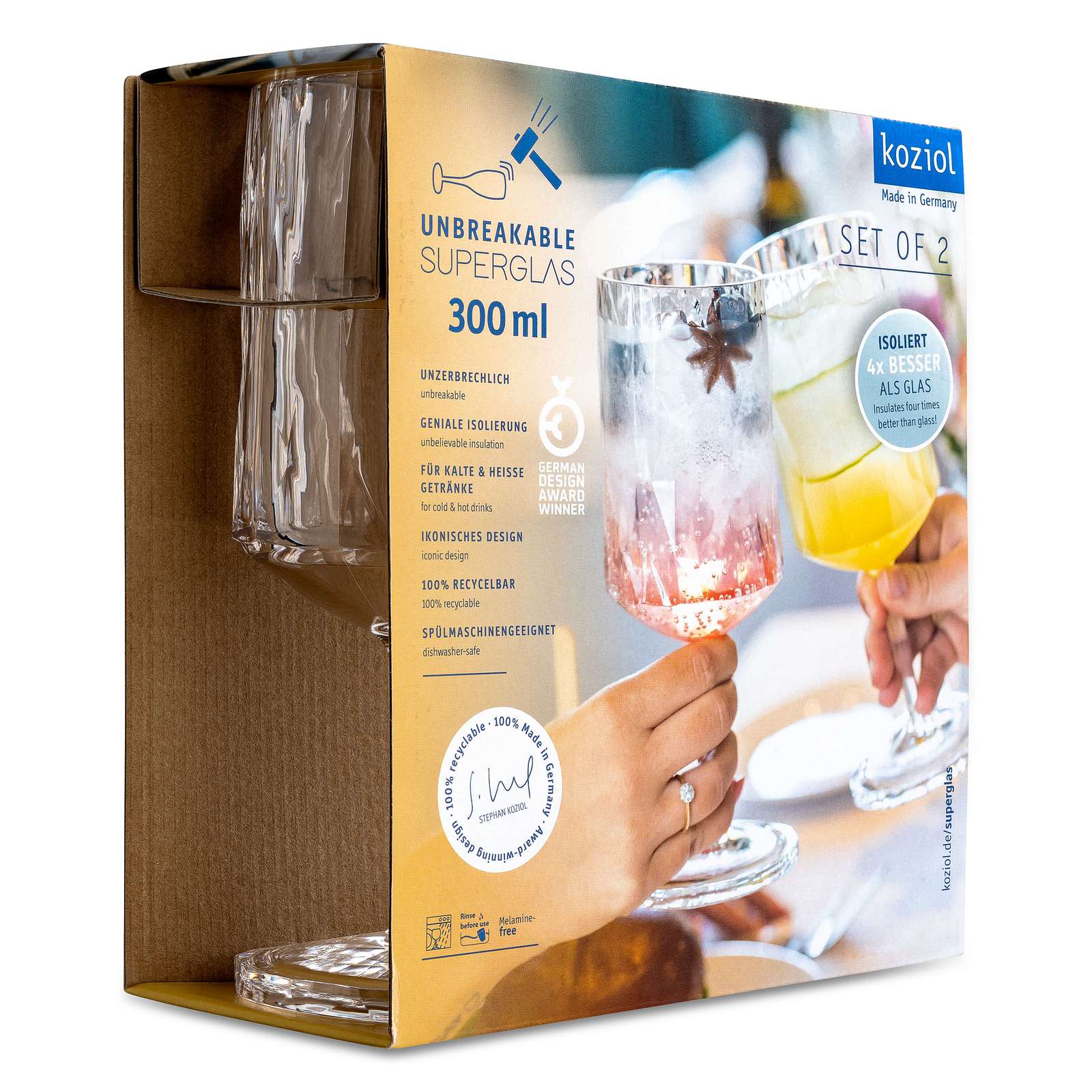 Vinglas Koziol Club No. 4 300 ml Crystal Clear 2-pack