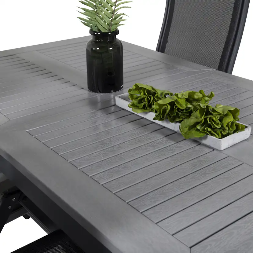 Albany Dining Table 160/240*100 - Svart Alu / Grey Aintwood+ Svart/Grå